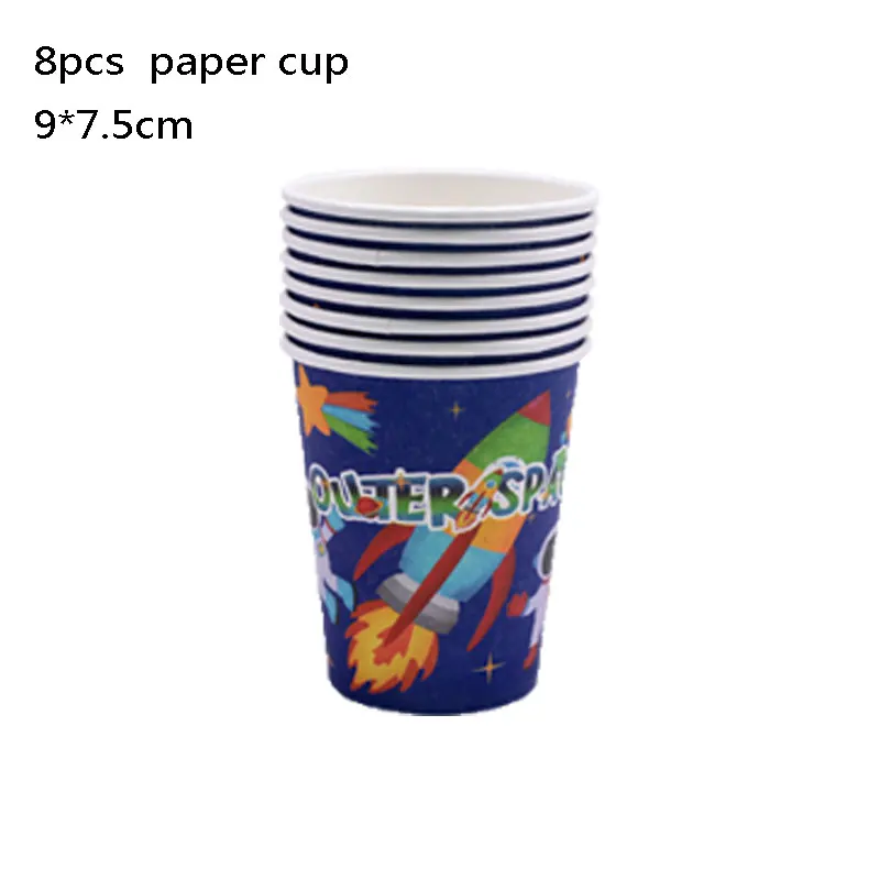 cup New space theme party astronaut rocket ship aluminum foil balloon Galaxy / sun plate paper cup straws birthday theme party - Цвет: cup