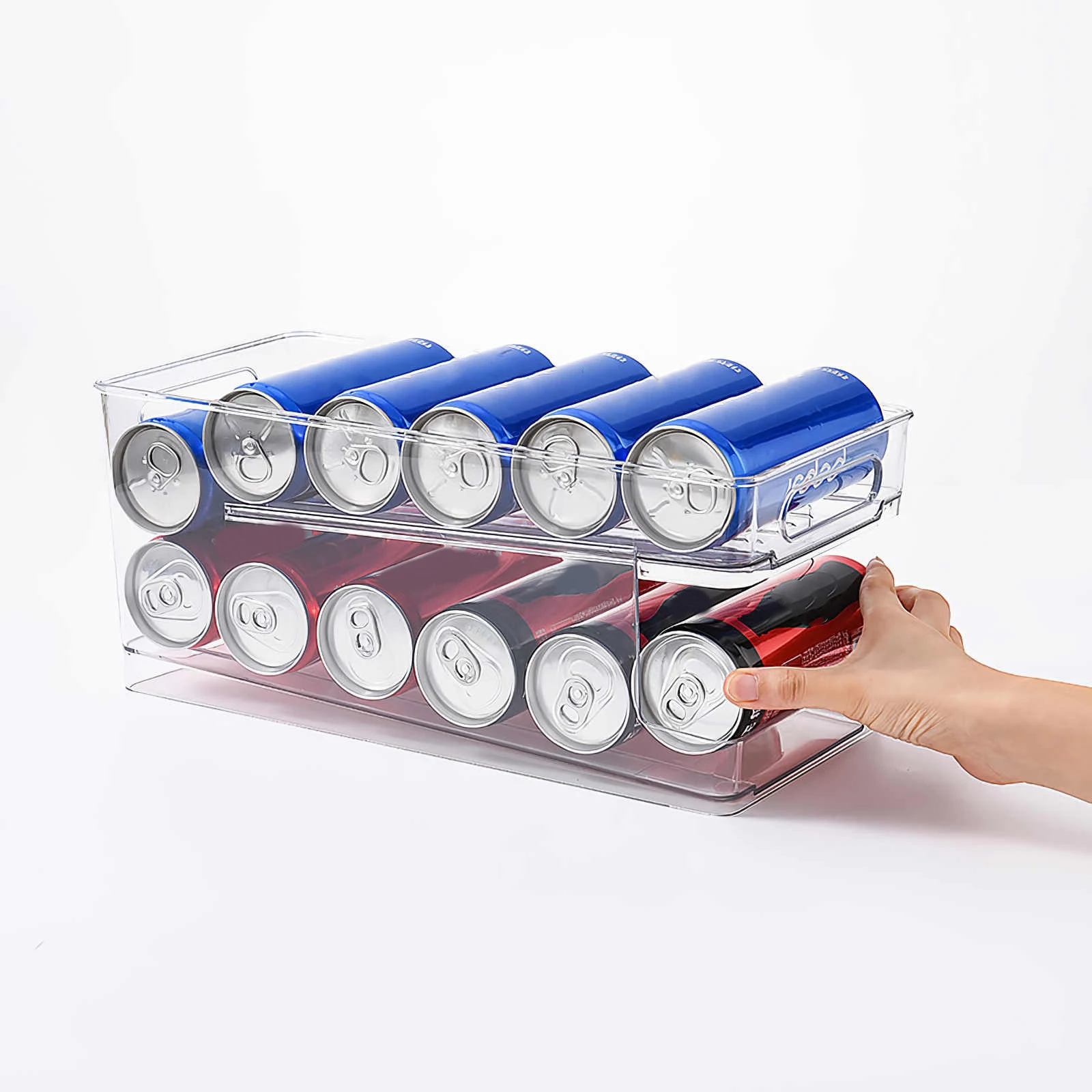 Organizador de latas de soda para refrigerador, dispensador automático  ampliado de 2 capas para refrigerador, caja de almacenamiento de latas de