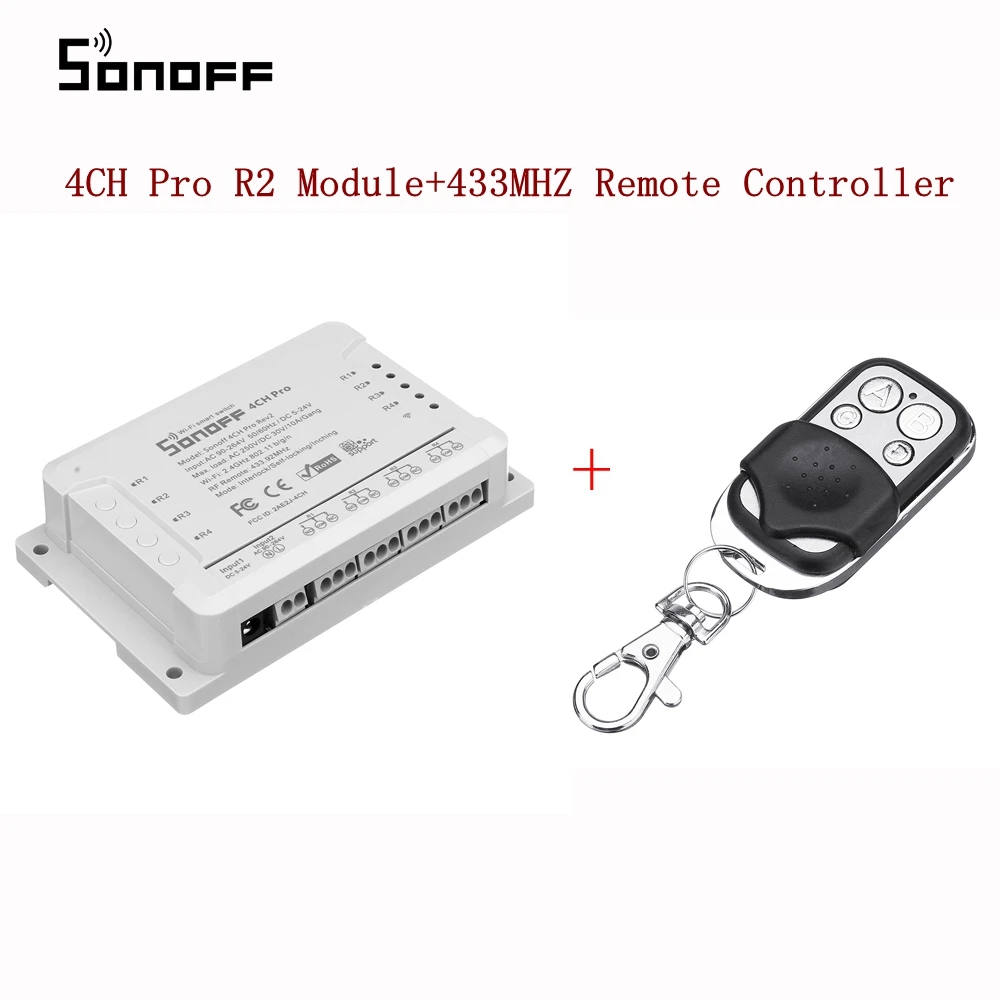 SONOFF 4CH Pro R2 10A 2200 Вт 2 4 ГГц 433 МГц RF Inching/Self Locking/Interlock умный дом переключатель + пульт