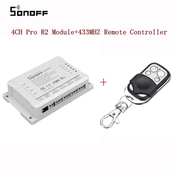 

SONOFF 4CH Pro R2 10A 2200W 2.4Ghz 433MHz RF Inching/Self-Locking/Interlock Smart Home Switch + 433MHZ Remote Controller