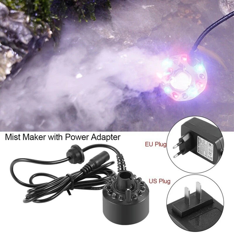 Ultrasonic Mist Maker Water Fountain Pond Atomizer Colorful Proxy Lights With Adapter