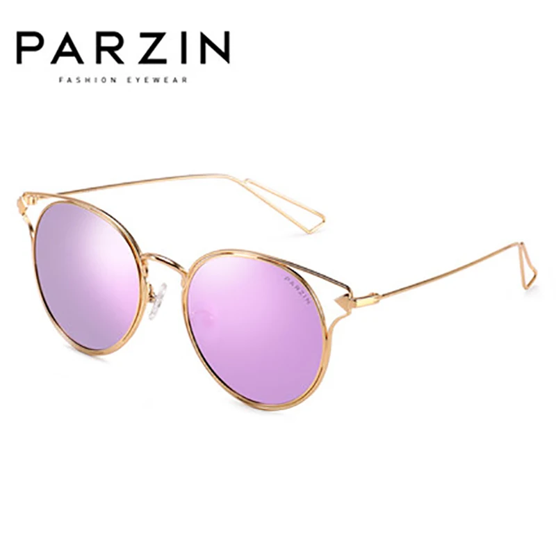 

PARZIN New 2019 Women Round Sun Glasses Vintage Coating Mirror Metal Frame Sunglasses 8115
