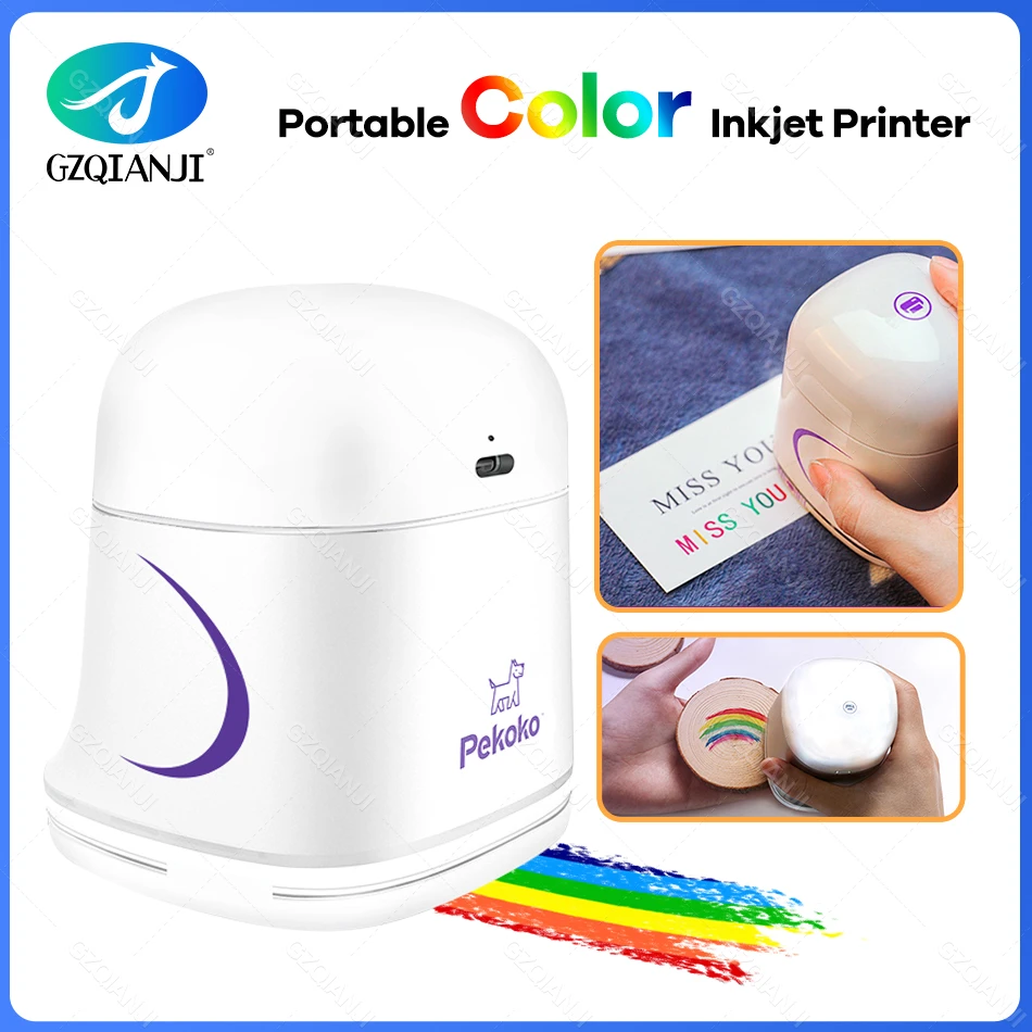 Pekoko Mini Color Inkjet Printer Handheld Printer Support 1200dpi Wireless Connection for Customized Text Code Pattern Logo mini sticker printer