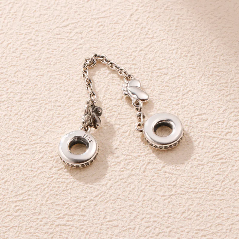 Decorative Butterflies Safety Chain charms 925 Sterling Silver charm Fit bead Bracelets necklace DIY silver 925 jewelry making