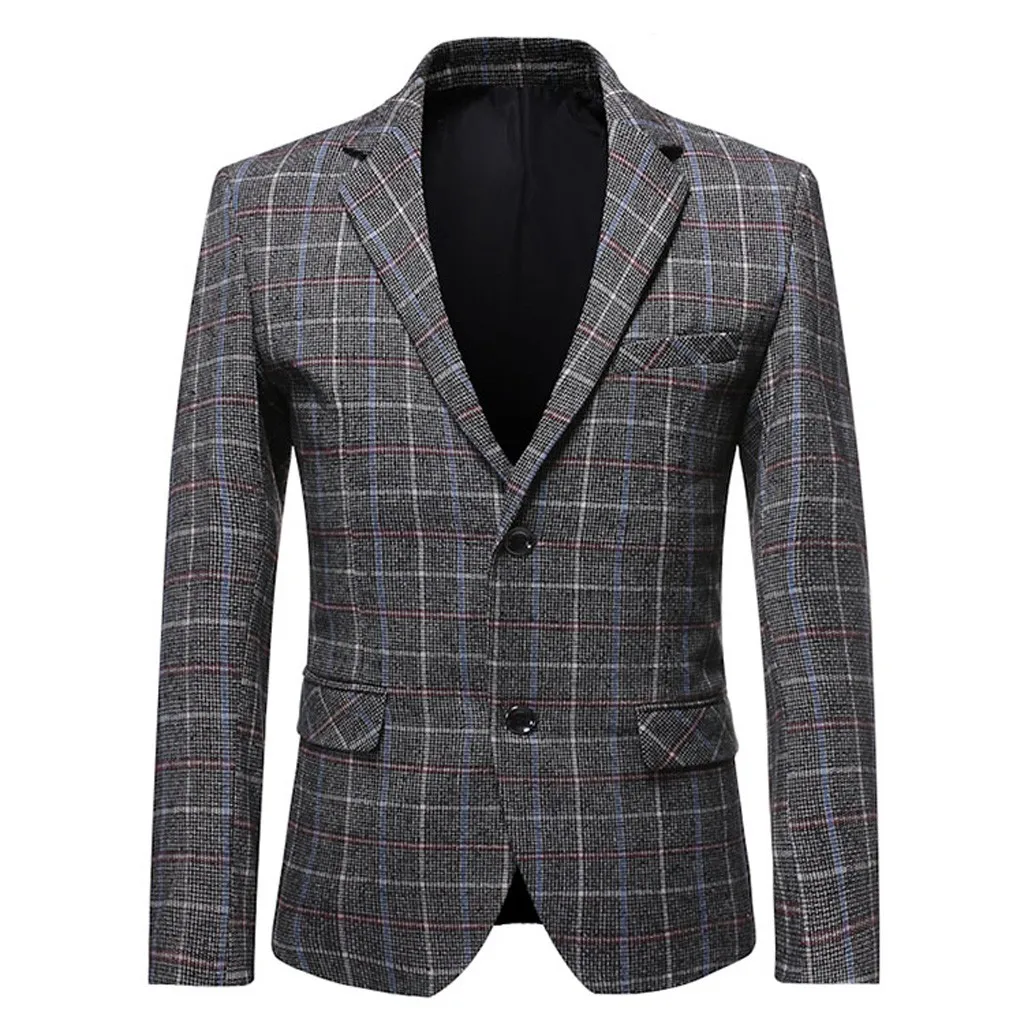 

MUQGEW Mens Fashion Brand Blazer British's Style Men's Plaid Blazer Jacket Long Sleeve Casual Suit Slim Fit Blazer Jacket#g3