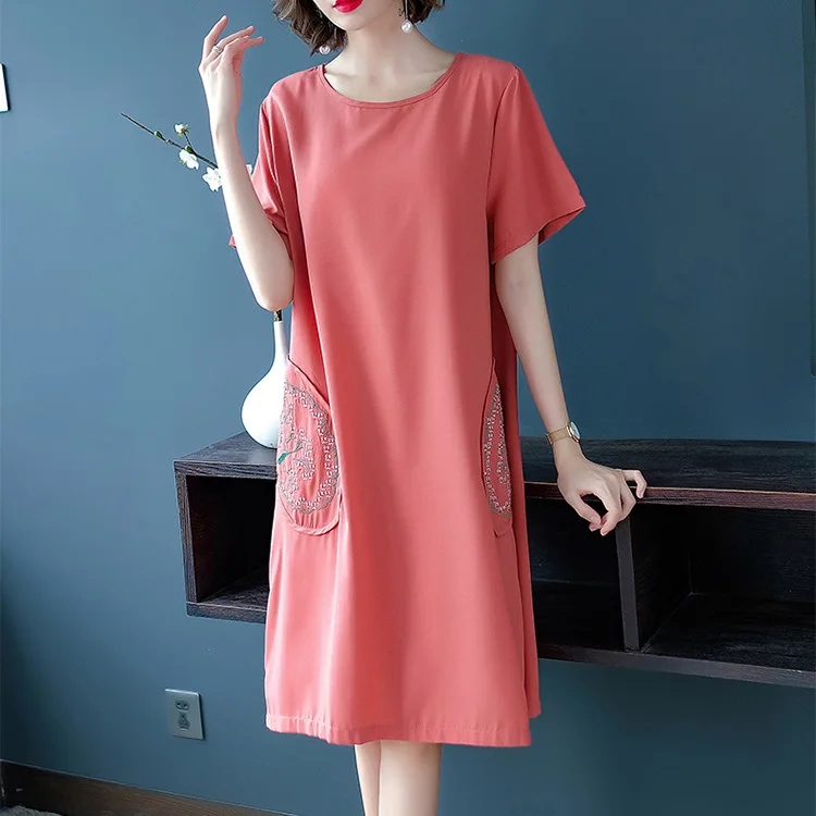 

Fat Woman Ethnic-Style Embroidered Retro Dress Women's 2019 Summer New Style Cotton Linen Loose And Plus-sized WOMEN'S Dress Ski