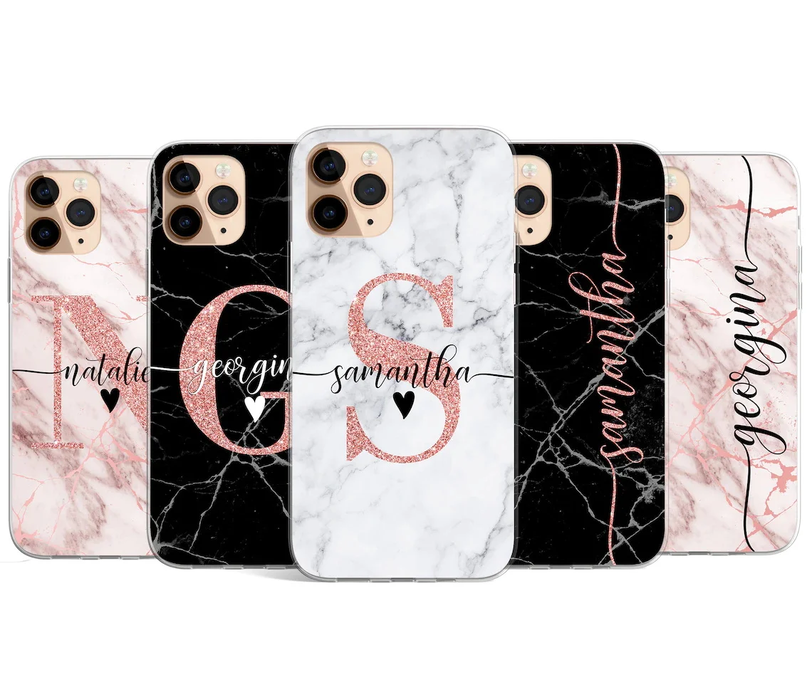 Custodia Per Telefono Personalizzata Con Iniziali Nome Rose Gold Hearts Cover Per Iphone 13 11 14 Pro Max 12 Mini X Xr Xs Max 6S 7 8 Plus Se 2020