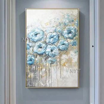 

Decorative Blue Flower Paintings Art Handmade Flower Oil Painting Canvas Oil Paintings Unframed Large Size Wall Art Modern Home