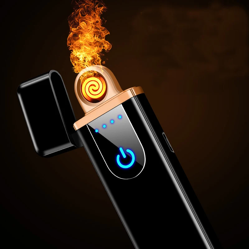 USB Перезаряжаемый сенсорный экран электронный вольфрамовый цинковый сплав прикуриватель беспламенный перезаряжаемый бурелом брикет