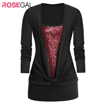 

ROSEGAL Plus Size Glitter Square Collar Tunic T Shirt 2019 Winter Square Neck Tees Sexy Shinning T-Shirts Casual Ladies Tops