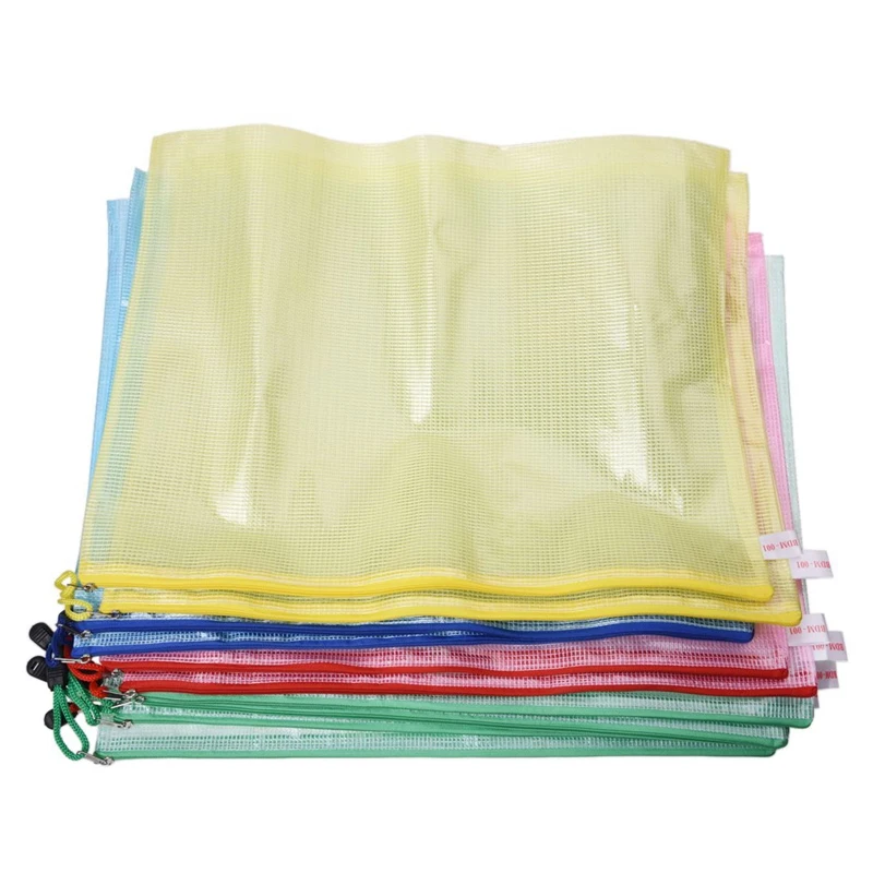 

20 Pcs File Bags: 10 Pcs Netting Surface A3 Document File Holder Zipper Bag Multicolor & 10 Pcs Office Grid A5 File Document Pap