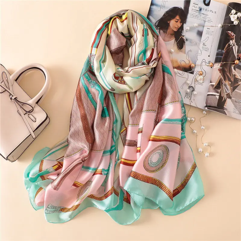 Роскошный брендовый женский шелковый шарф, Пляжный платок, летняя накидка, шарфы, женские пляжные палантины, бандана, платок, глушитель для женщин - Цвет: 18