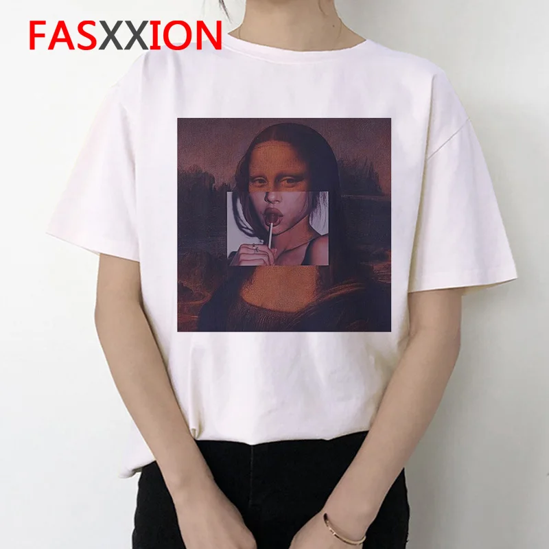 Mona Lisa, женская футболка, ulzzang art, смешная, Корейская, 90 s, футболка, летняя, эстетическая, Ullzang, винтажная, женская футболка, одежда, топ, футболка - Цвет: 2528