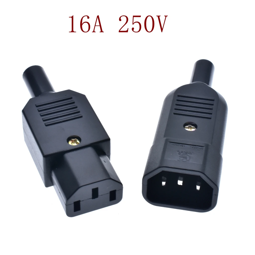 Прямое Кабельное гнездо IEC C13 C14 16 А 250 В черная розетка и штекер 3-контактный разъем