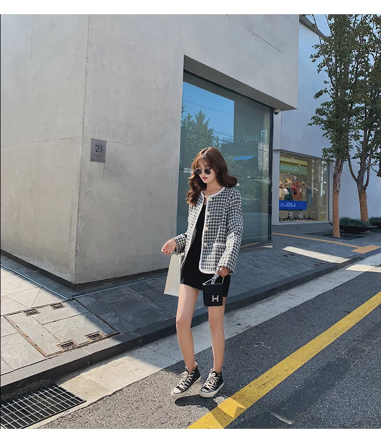 Стиль корейско-Стиль INS Slim Fit Повседневное для похудения универсальные короткие тысячи птиц Изящные пальто Осенняя женская обувь для студентов