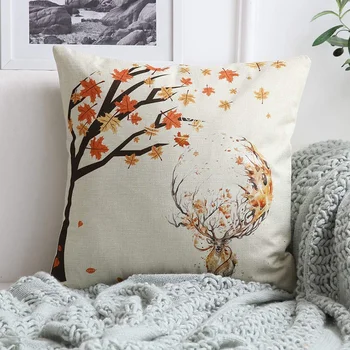 

4 Pcs Autumn Maple Leaf Style Linen Cushion Cover Decorative Square Towel Cushion Cover Sofa Bed with Sofa Cover