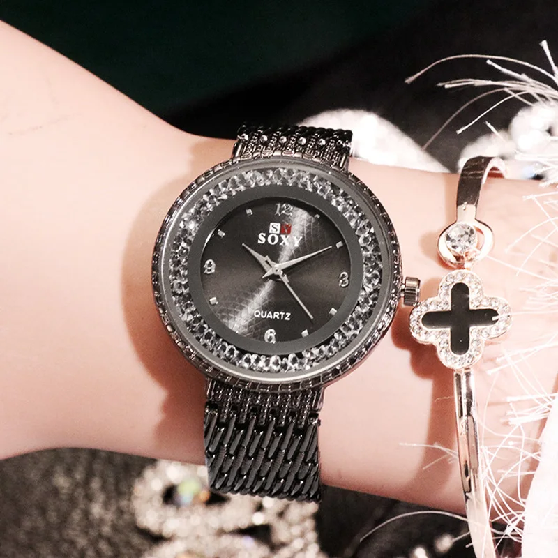 

Women Casual Quartz Wrist Watches Top Brand Luxury Ladies Fashion Black Watch Female Crystal Diamond Clock relogio feminino 2019