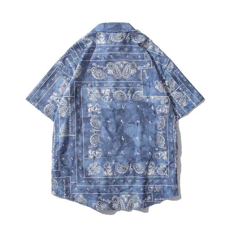 Men Shirt Short Sleeve 2021 New Arrival Summer Loose Male Shirt Thin Geometric Patterns Flowers Korean Style Red Blue Black S41