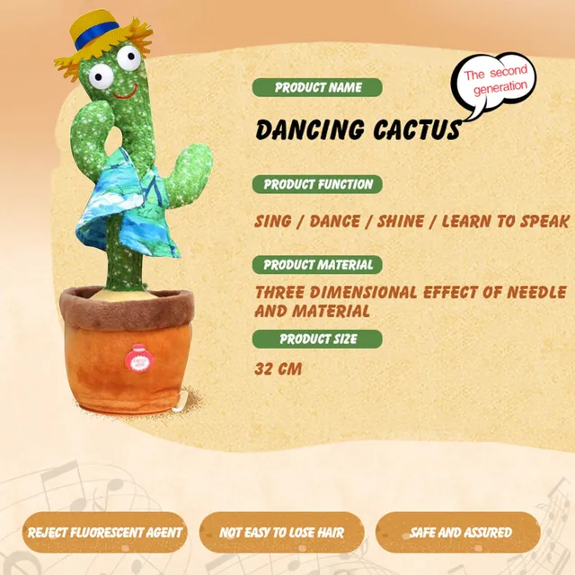 tanczacy kaktus Dancing Cactus Plush Toy Electronic with song cute Dance Succulent lovers cactus potted toy Early Education Toy 3