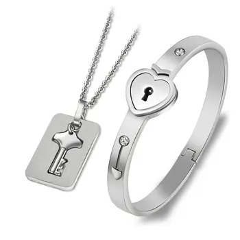 

Wholesales His and Hers Matching Set Couple Titanium Only You Have My Key Bangle Couple Jewelry For Lover Heart Lock Key Pendant