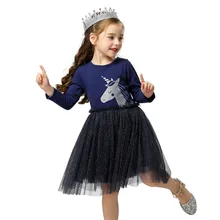 Осеннее платье с единорогом для девочек, детская одежда, детские платья с блестками и единорогом, костюм для маленьких девочек, платье принцессы без рукавов