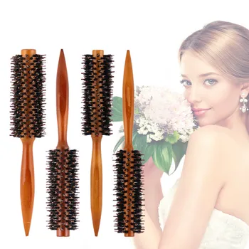 

1 PCS 4 size Wooden Hair Brush Anti-static High Temperature Resistant Round Barrel Comb Hairstyling Drying Curling Tool