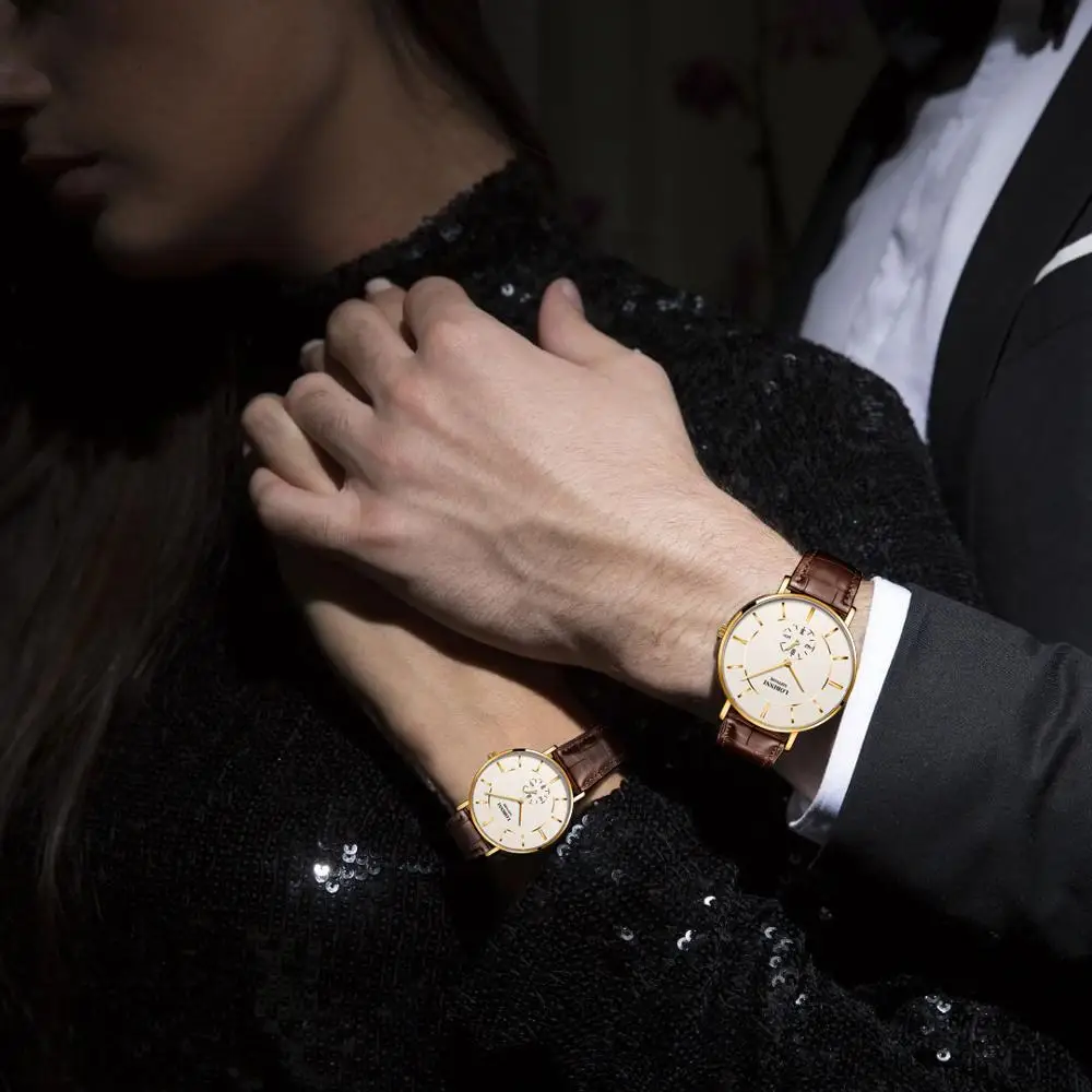 LOBINNI часы для влюбленных швейцарские роскошные брендовые кварцевые часы Movt пара наручные часы сапфировые кожаные мужские женские часы Relogio
