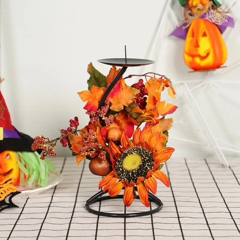 

1PC Simulation Maple Sunflower Candlestick Party Home Decor Wrought Iron Ornaments X4YE