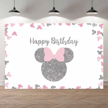 

Official Photography Backdrops Custom Pink Minnie Mouse Birthday Party Backdrop Personalised Decor Backdrop Photo Studio Banner