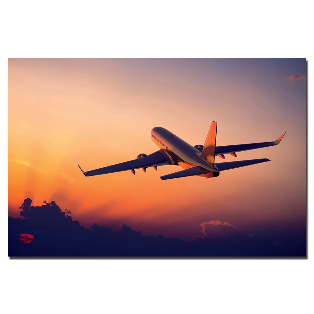 Aeroplane in The Sunset Sky Poster Nordic Style Framed Canvas Painting Wall Art Pictures Print For Living Room | Дом и сад