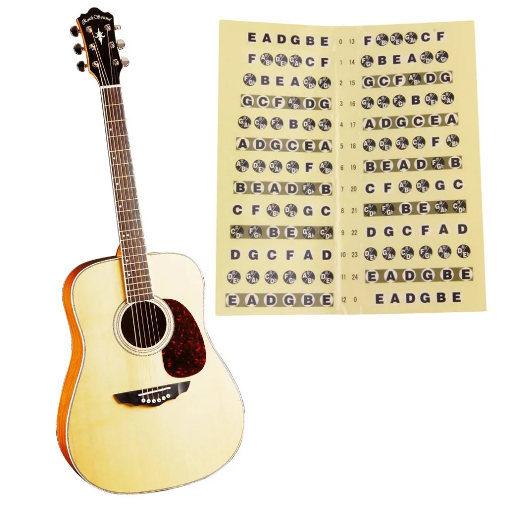 

Black & Yellow Paper Guitar Fretboard Sticker 24 Frets Note Decal Beginners Learning Music Lesson for Acoustic and Electric Guit