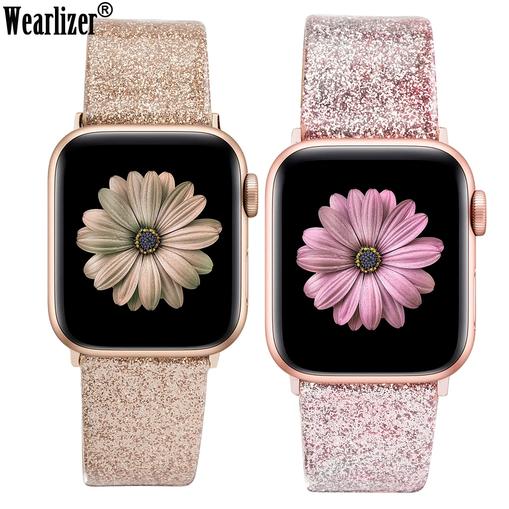 Ремешок кожаный для Apple Watch 38 мм 40 браслет из натуральной кожи с блестящими