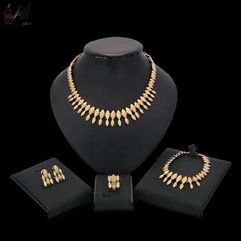 

Yulaili Fashion Vintage Bridal Wedding Jewelry Sets for Women Metal Small Leaf Necklace Earrings Bracelet Ring Wholesale
