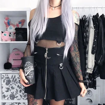 

Spring Summer 2020 Black Gothic Vintage Skirts Harajuku moon Pendant Grunge Punk Rock MIni Skirt Women Zipper Chic
