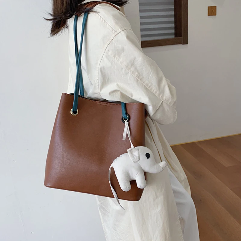 Большая вместительная сумка через плечо из ПУ для женщин, милые женские кошельки и сумки с изображением слона, Высококачественная однотонная женская сумка через плечо
