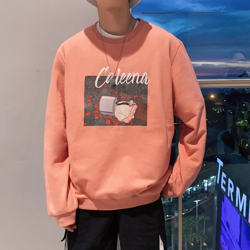 

2019 Autumn And Winter Men's New Casual Contrast Color Letter Printing Round Neck Hoodies Loose Temperament Trend Cotton