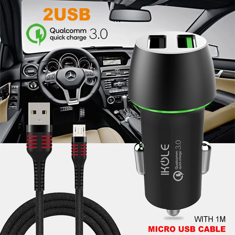 Автомобильное зарядное устройство IKOLE QC3.0 с 2USB портами 30 Вт 5 В 2 4 А|Зарядные