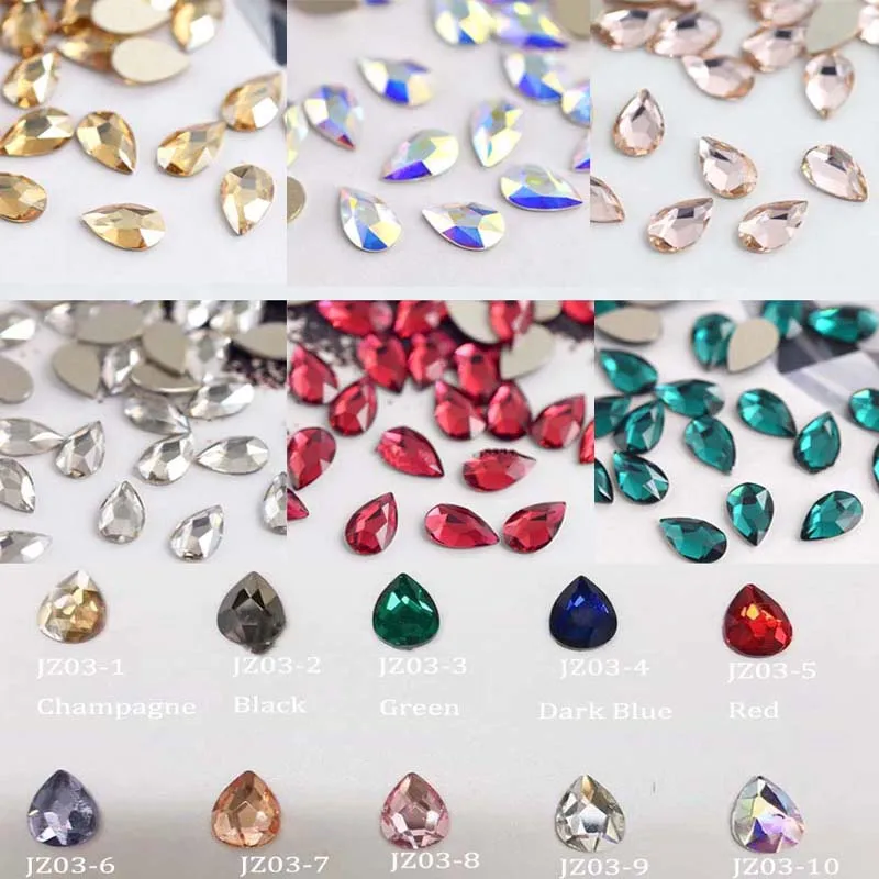 

20PC Teardrop Crystal Rhinestones Laser Pointback Strass Water Drop Crystal Stones Non Hotfixr Nail Art Rhinestones Charms JZ03