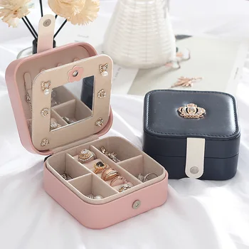 

Let's Make Small Size PU Jewelry Storage Box Fashion Travel Portable Leather Box Ring Necklace Earring Jewellery Box Organizer