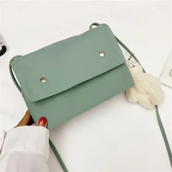 

Women Canvas Handbags Bear Pendant Mini Student Bag Cell Phone Bags Simple Small Crossbody Bags Casual Ladies Flap Shoulder Bag