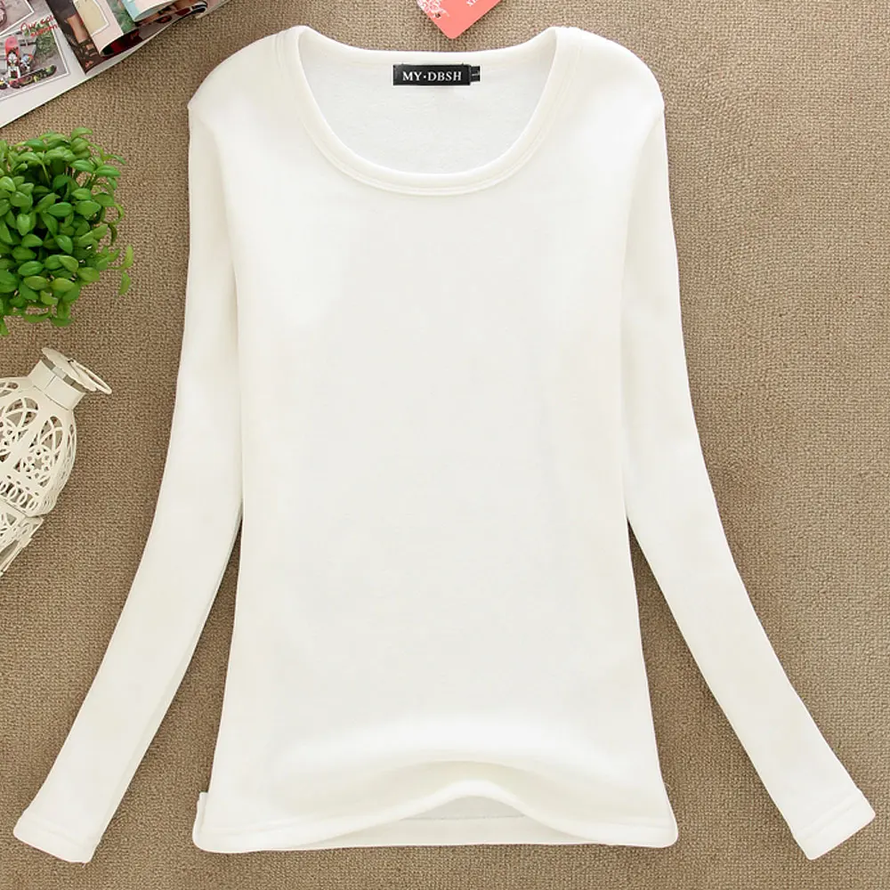 Women Winter Slim Fit T Shirt Lady Thick Thermal T-shirts Warm Veet T Shirts Women's Long Underwear Shirts Size Tops 4XL580_voghion.com