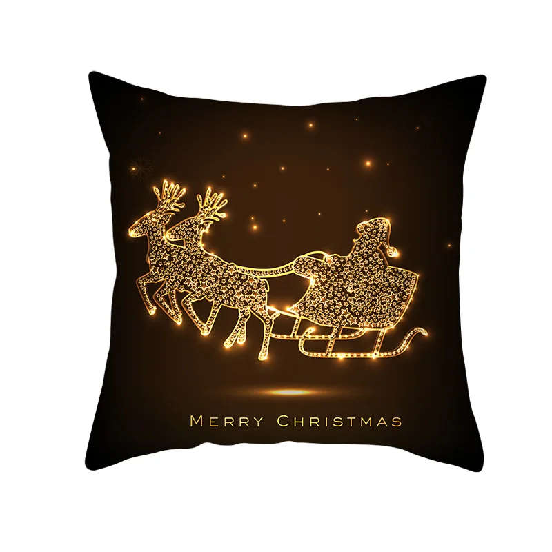Christmas Decorations for Home Gold Black Snowflake Elk Cushion Cover Navidad Xmas Ornaments New Year Christmas Gift
