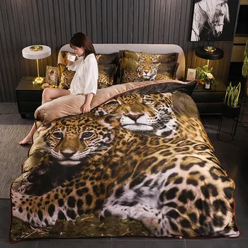 

Luxury 3D Leopard Tiger Flowers Peacock Printing Winter Fleece Fabric Bedding set Flannel Duvet cover Bed Skirt/Sheet Pillowcase