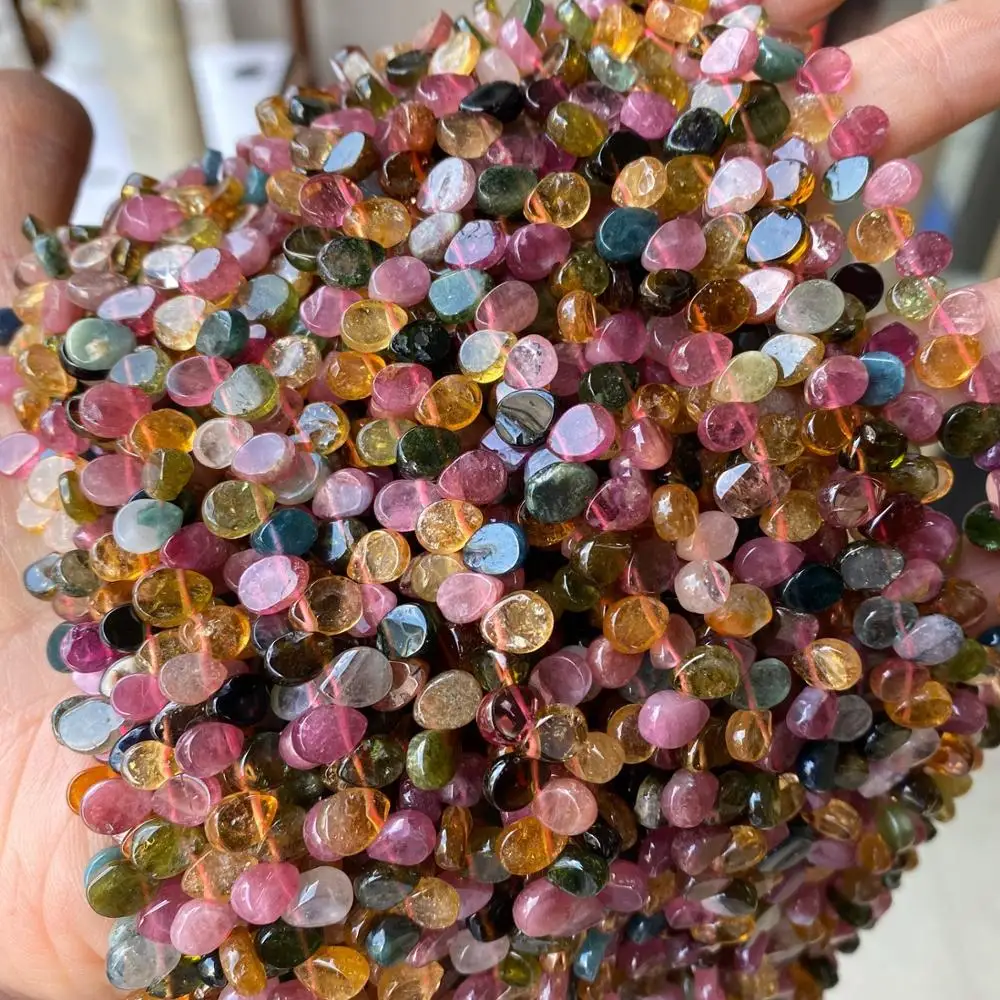 보석 만들기용  천연 전기석 워터 드롭 비즈 6x8mm, 느슨한 무지개 전기석 스..