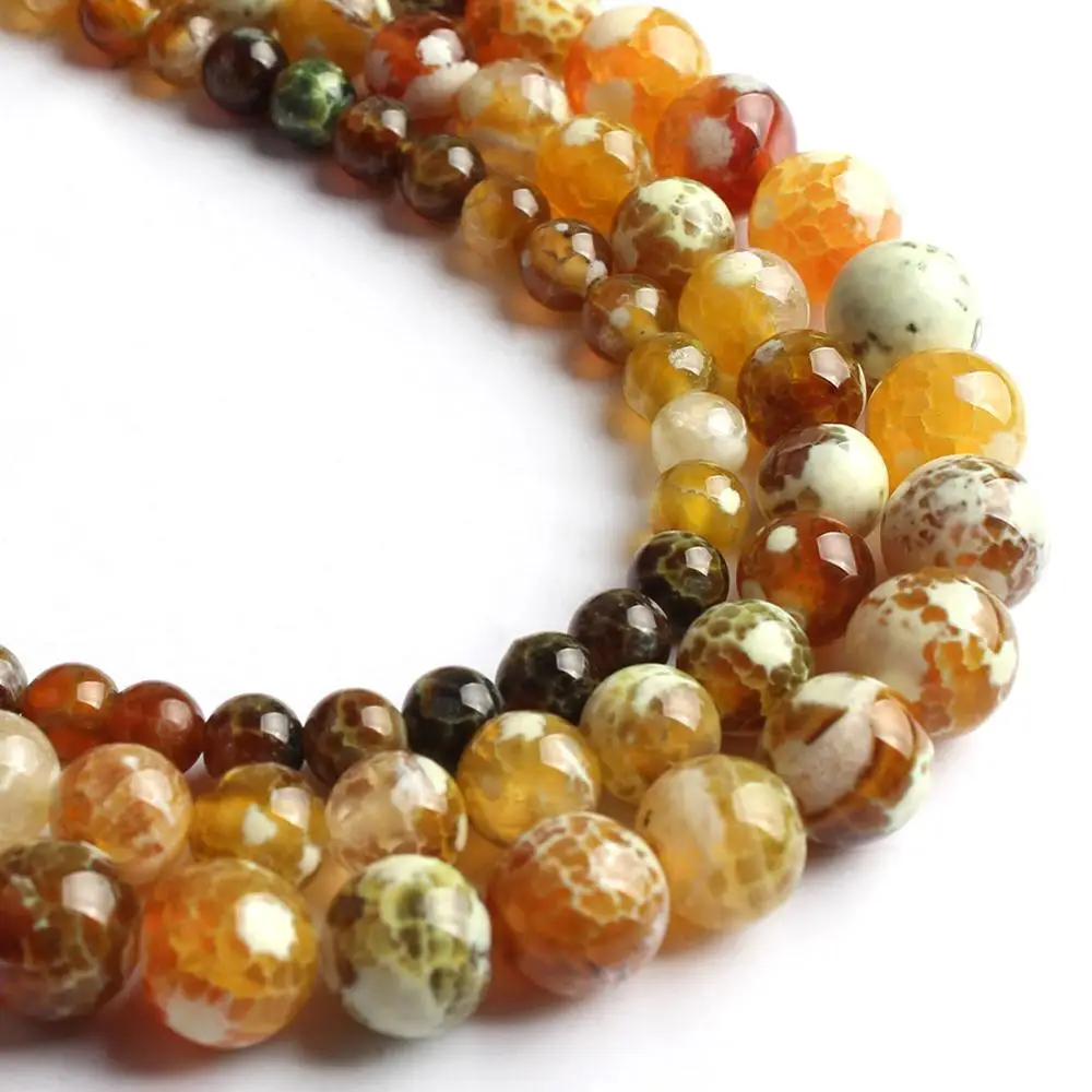 Yellow Brown Fire Agates Natural Stone Beads Round Loose Spacer Bead