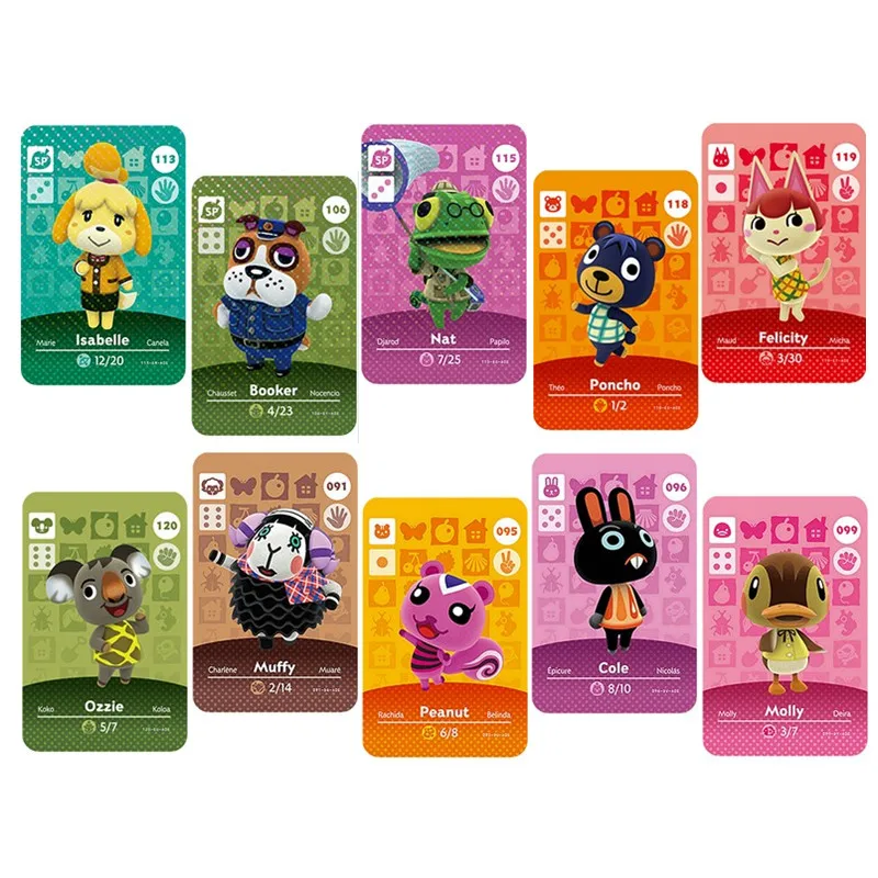 Игровая карта Amiibo с 91 по 120 популярными жителями пересекающимися животными для NS