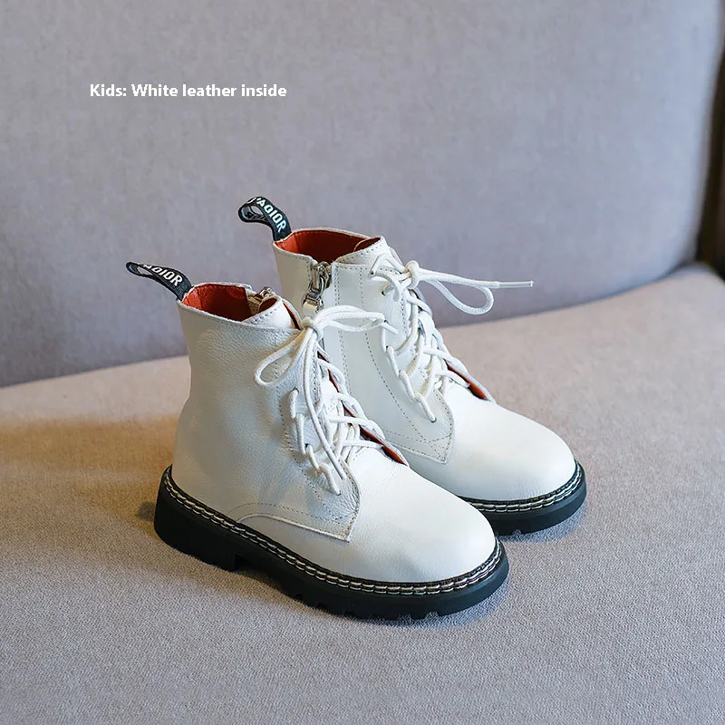 White leather inside AAdct/ Ботинки martin для девочек; Новинка; сезон осень-зима; детские ботинки для девочек из хлопка и натуральной кожи; Брендовая детская обувь высокого качества - Цвет: White leather inside
