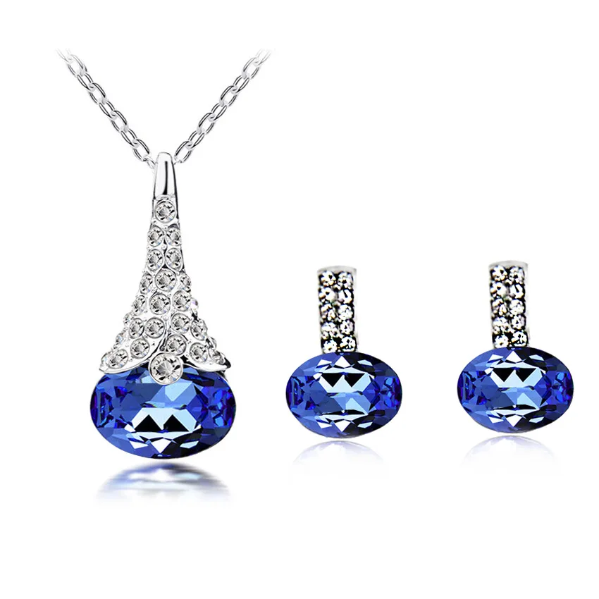 

! Accessories Ellipse Crystal Earrings Necklace Two Piece Set-Song of Youth 1300