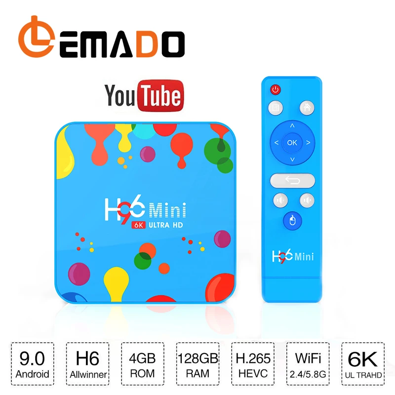 LEMADO H96 Мини ТВ приставка Android 9,0 6K 128GB H.265 4GB Wifi Youtube-Set Google-плеер Allwinner H6 четырехъядерный