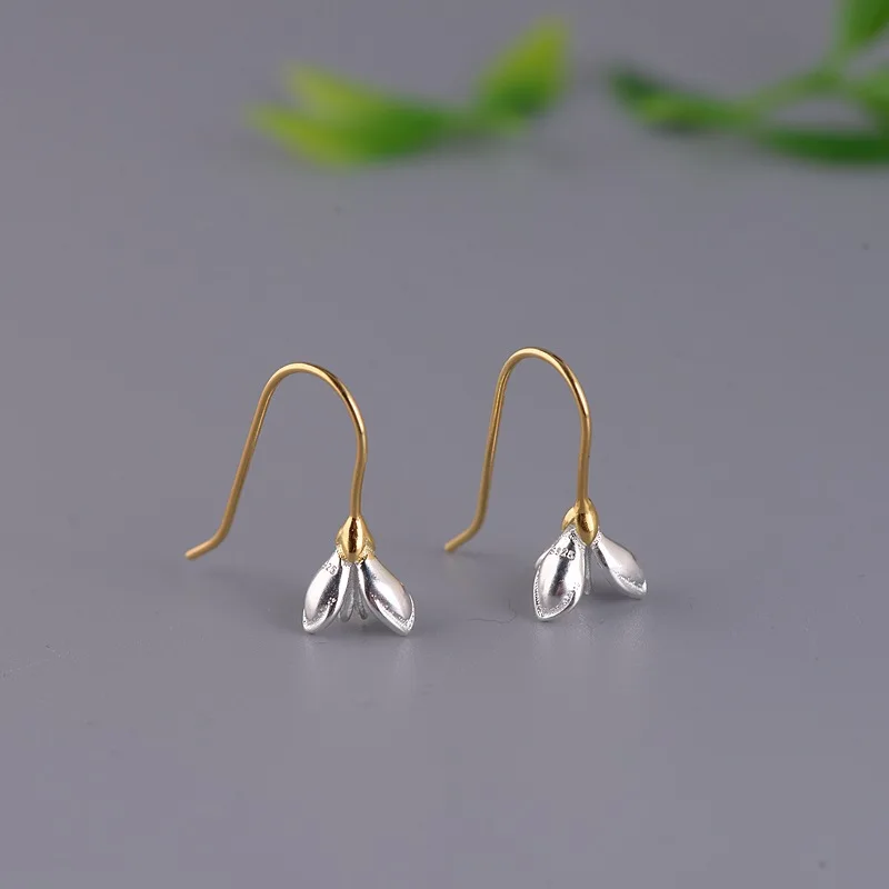 

FNJ Magnolia Flower Earrings 925 Silver Original Pure S925 Sterling Silver Drop Earring for Women Jewelry Romantic